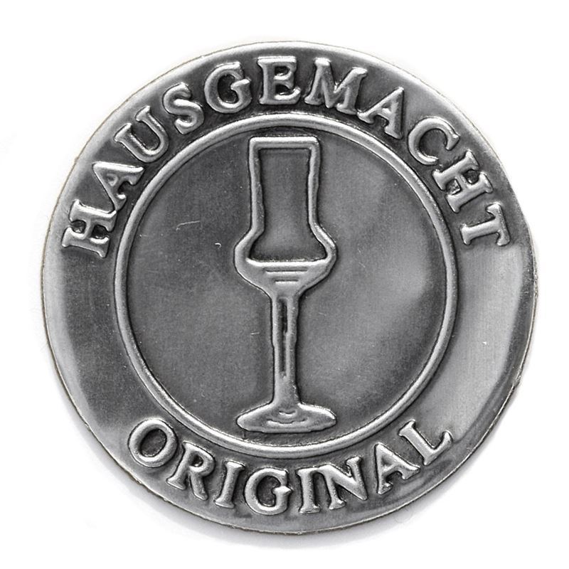 Etykieta cynowa 'Oryginalne domowy', okrągła, metal, kolor srebrny Etykieta cynowa 'Oryginalne domowy', okrągła, metal, kolor srebrny