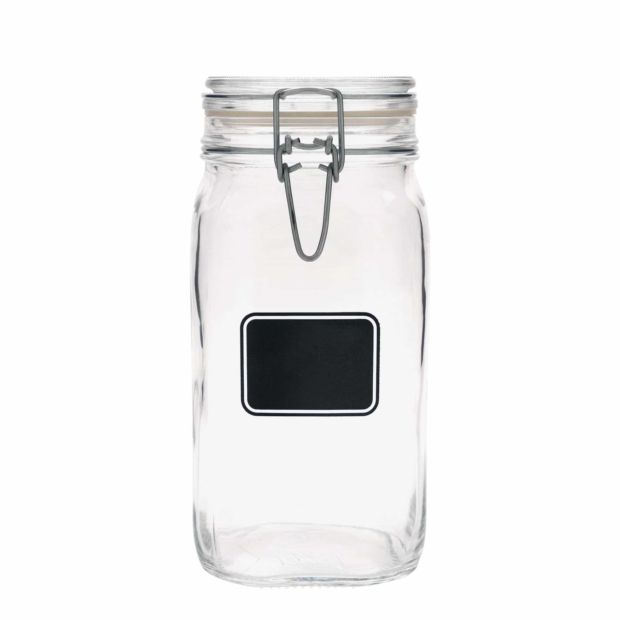1500 ml słoik z zamknięciem pałąkowym 'Fido', wzór: pole na etykietę, kwadratowy, zamknięcie: Zamknięcie pałąkowe 1500 ml słoik z zamknięciem pałąkowym 'Fido', wzór: pole na etykietę, kwadratowy, zamknięcie: Zamknięcie pałąkowe