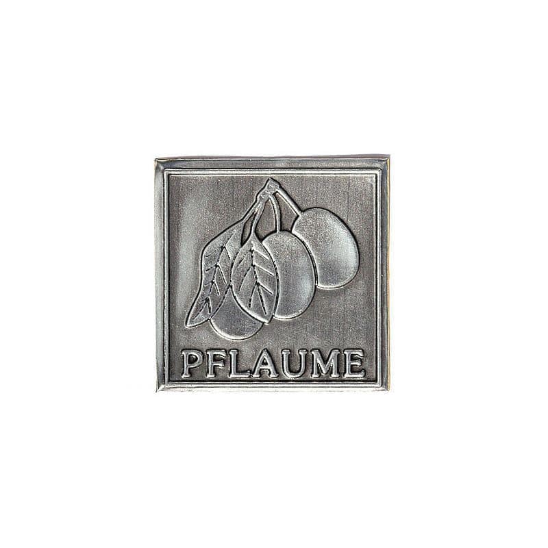 Etykieta cynowa 'Śliwka', kwadratowa, metal, kolor srebrny