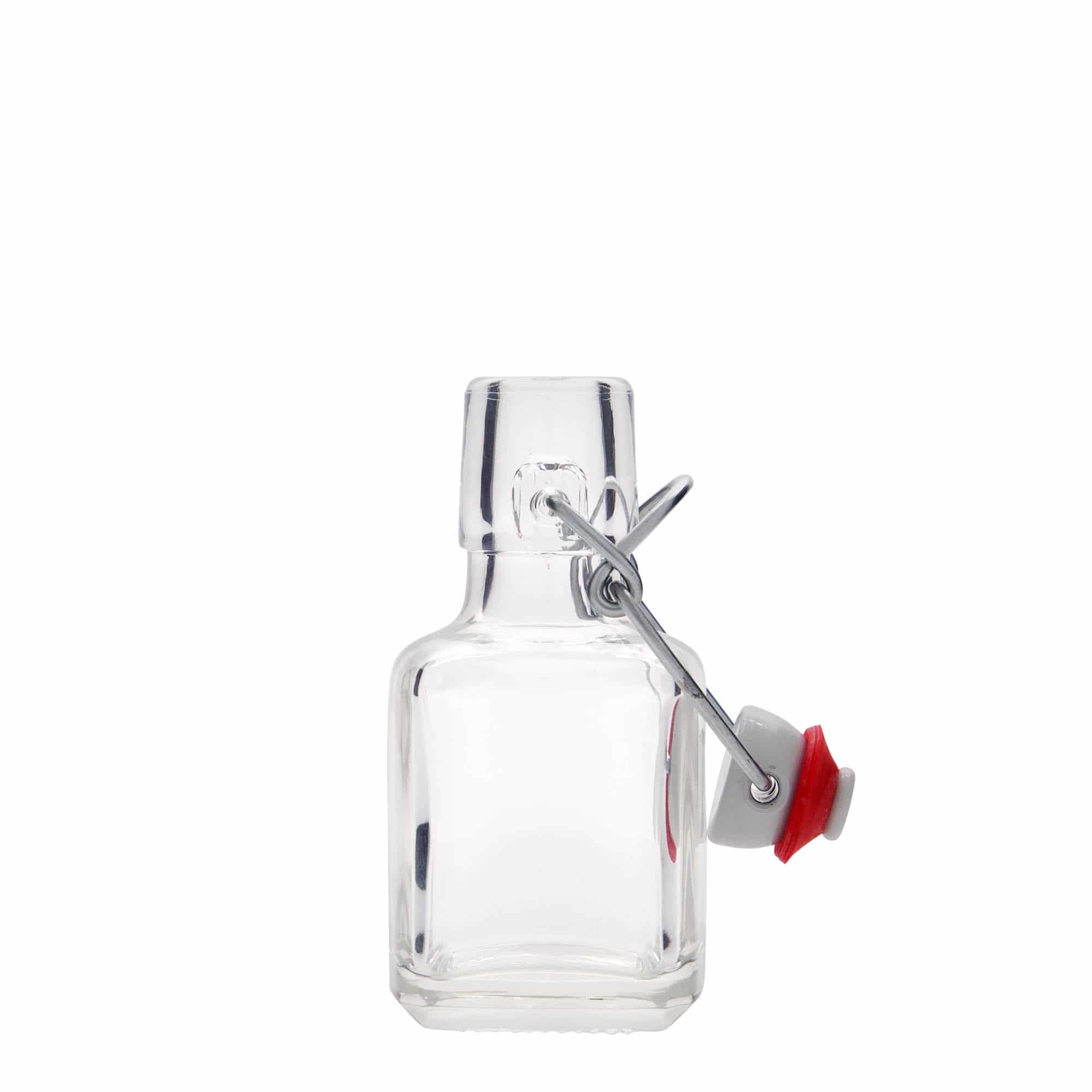 100 ml butelka szklana 'Kubica', kwadratowa, zamknięcie: Zamknięcie pałąkowe 100 ml butelka szklana 'Kubica', kwadratowa, zamknięcie: Zamknięcie pałąkowe