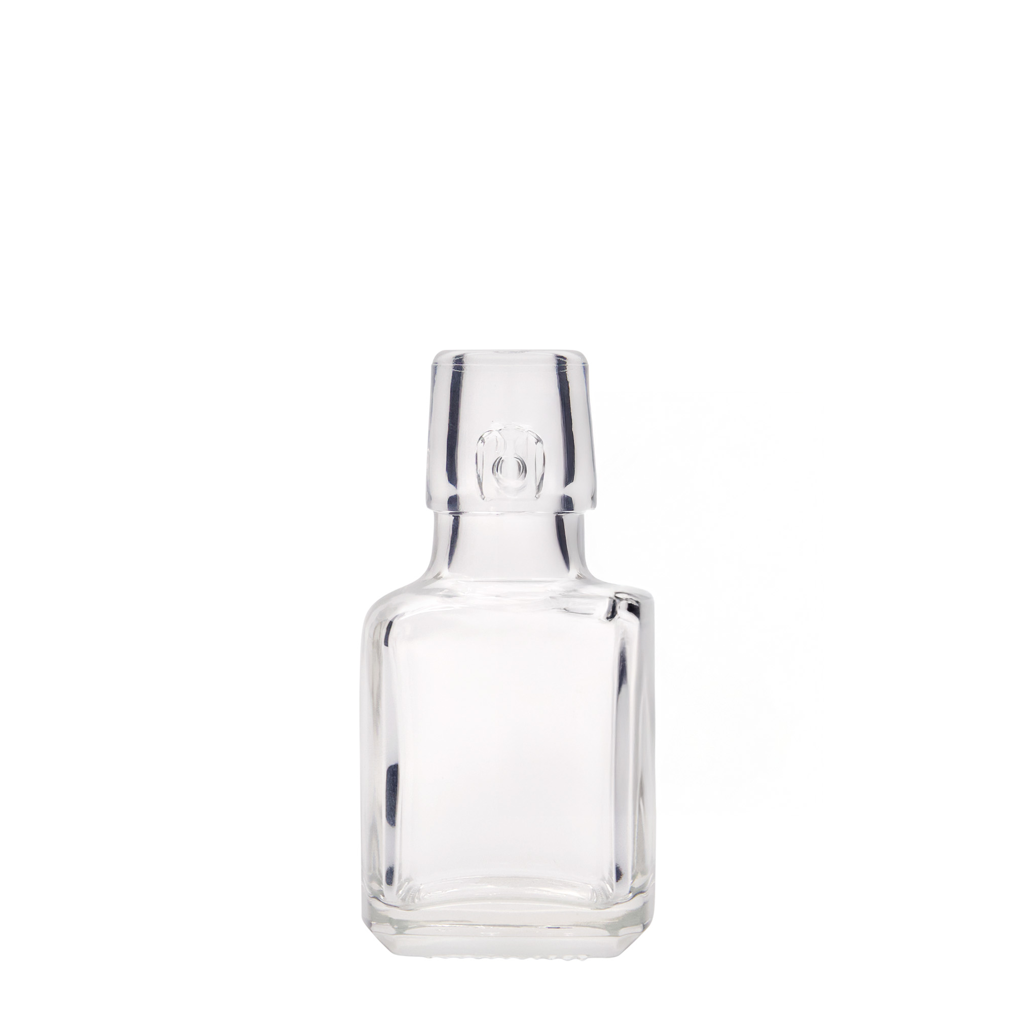 100 ml butelka szklana „Kubica”, kwadratowa, wylot: zamknięcie na klamrę 100 ml butelka szklana „Kubica”, kwadratowa, wylot: zamknięcie na klamrę