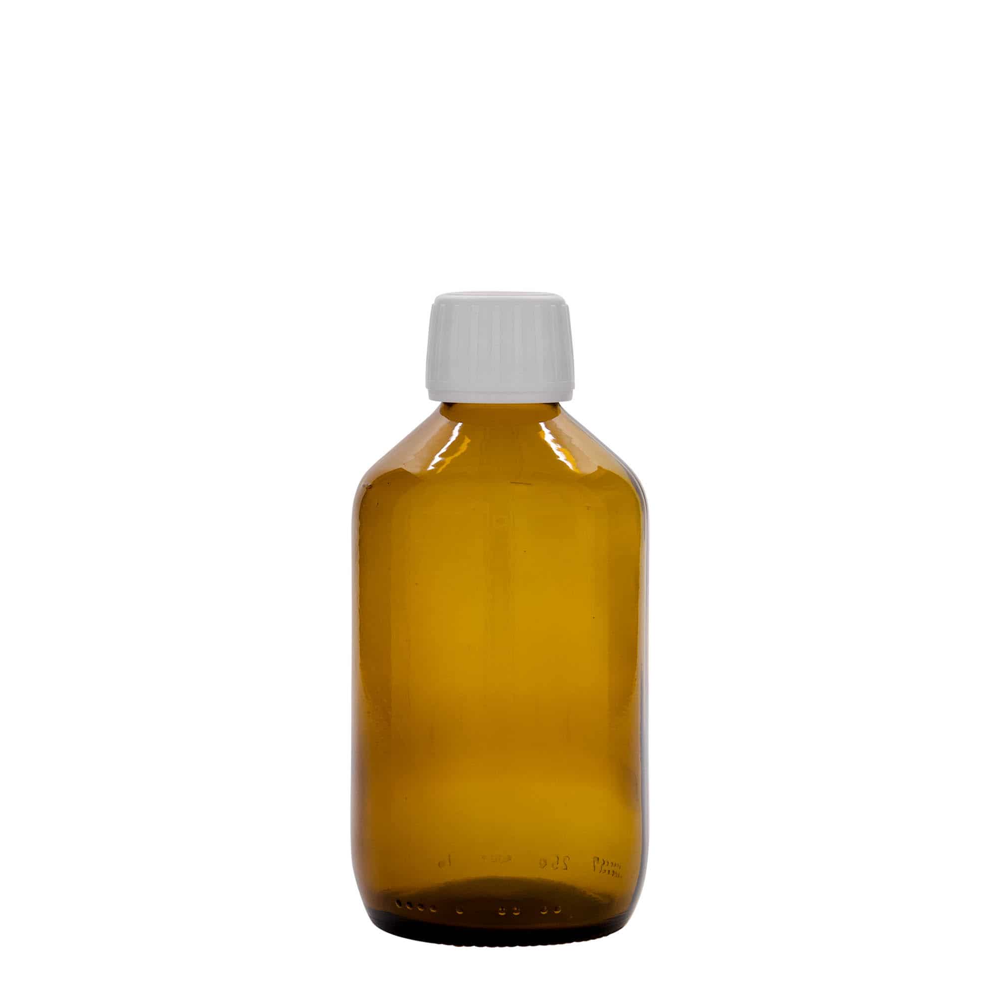 250 ml butelka farmaceutyczna, kolor brązowy, szkło, zamknięcie: PP 28