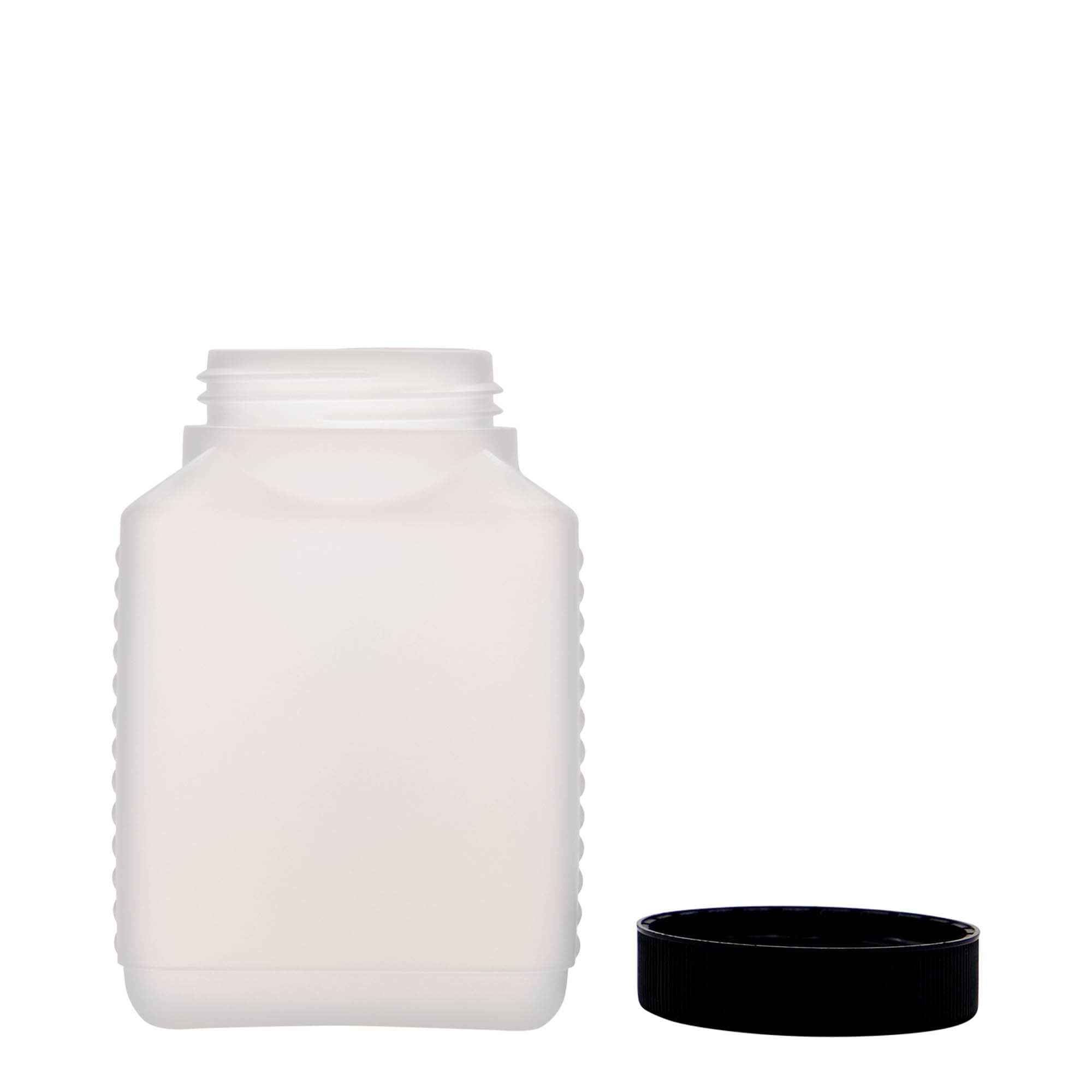 500 ml butelka z szeroką szyjką, prostokątna, plastik HDPE, naturalna, gwint: DIN 60 EPE
