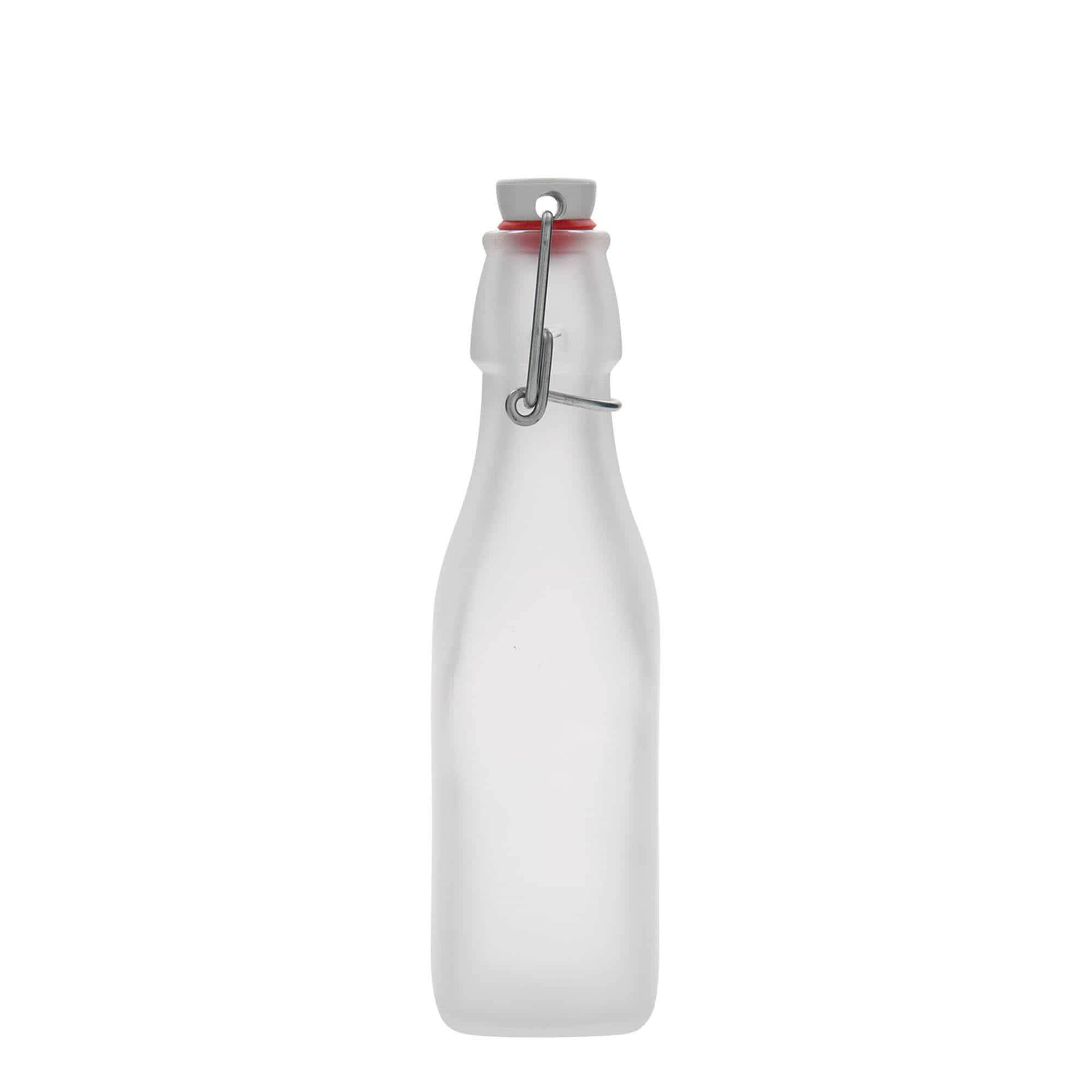 250 ml butelka szklana 'Swing, kwadratowa, biała, szyjka: zamknięcie na klamrę