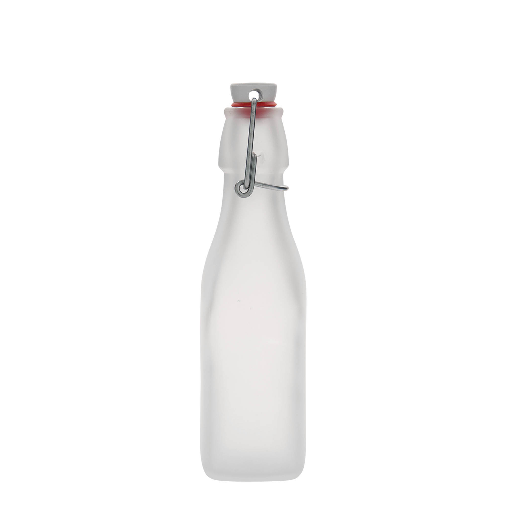250 ml butelka szklana 'Swing, kwadratowa, biała, szyjka: zamknięcie na klamrę