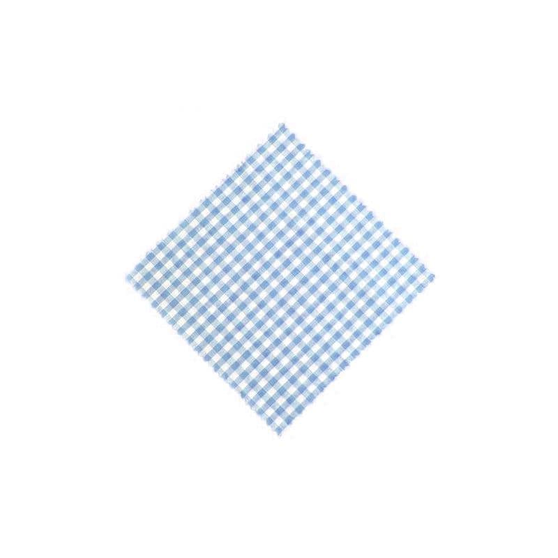Kapturek na słoik w kratkę 15x15, kwadratowy, materiał tekstylny, kolor jasnoniebieski, zamknięcie: TO58-TO82