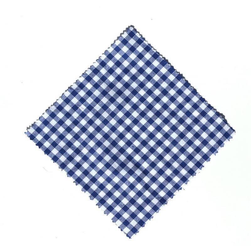 Kapturek na słoik w kratkę 12x12, kwadratowy, materiał tekstylny, kolor ciemnoniebieski, zamknięcie: TO38-TO53 Kapturek na słoik w kratkę 12x12, kwadratowy, materiał tekstylny, kolor ciemnoniebieski, zamknięcie: TO38-TO53