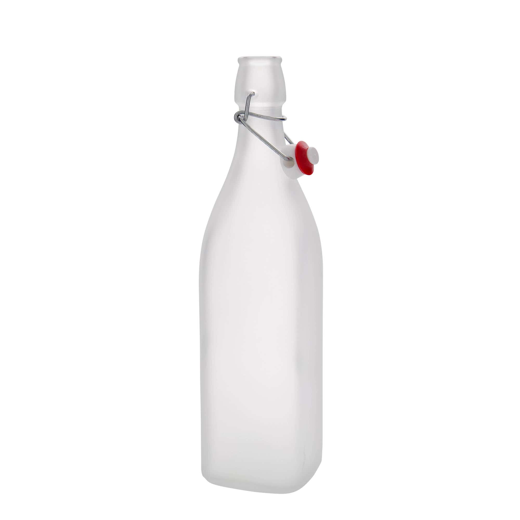 1.000 ml butelka szklana „Swing, kwadratowa, matowa, szyjka: zamknięcie na klips