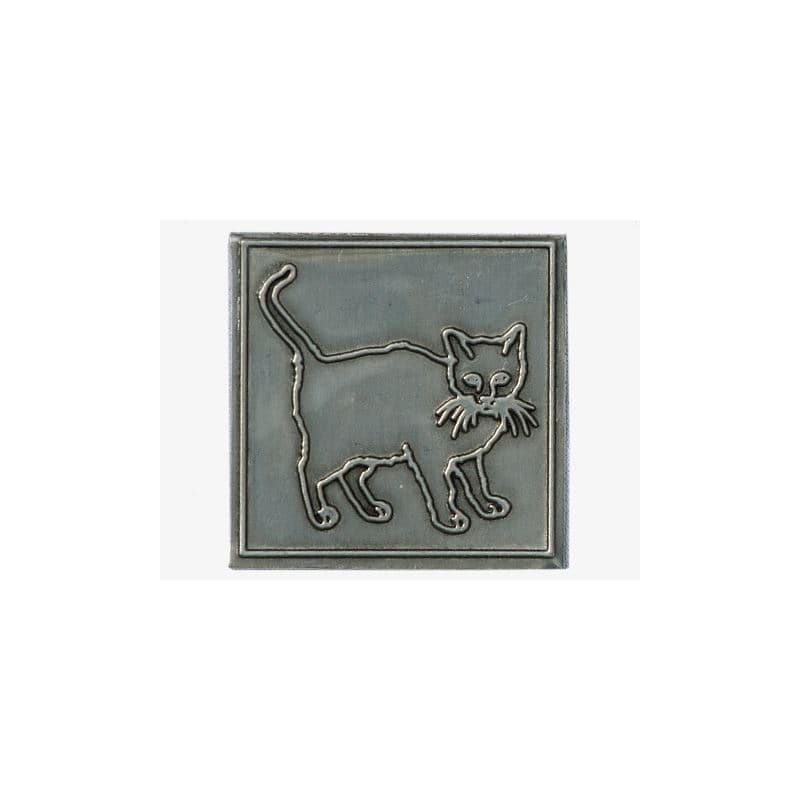 Etykieta cynowa 'Kot', kwadratowa, metal, kolor srebrny