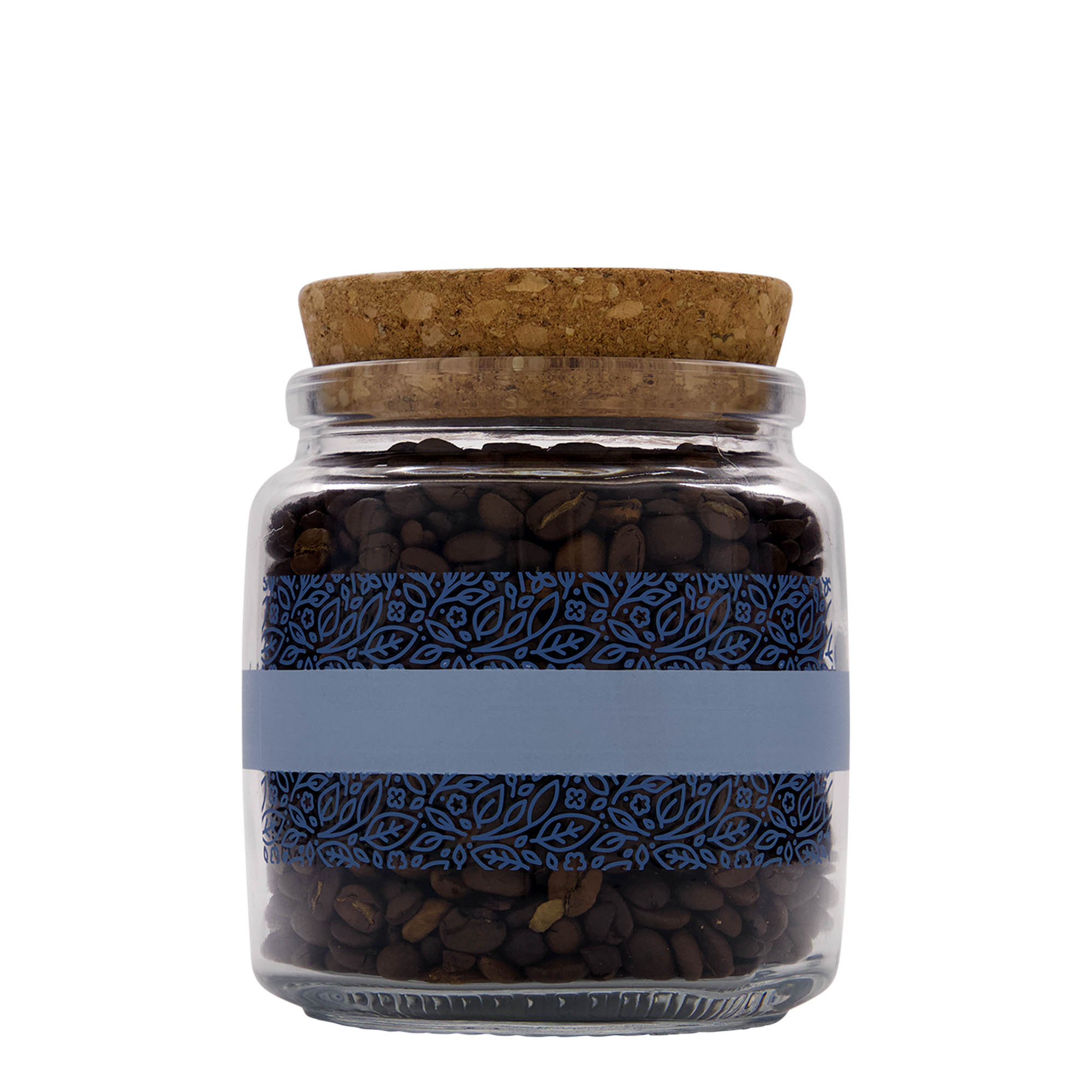 750 ml szklana butelka z korkiem 'Giara', motyw: Naturalmente blu, otwór: korek