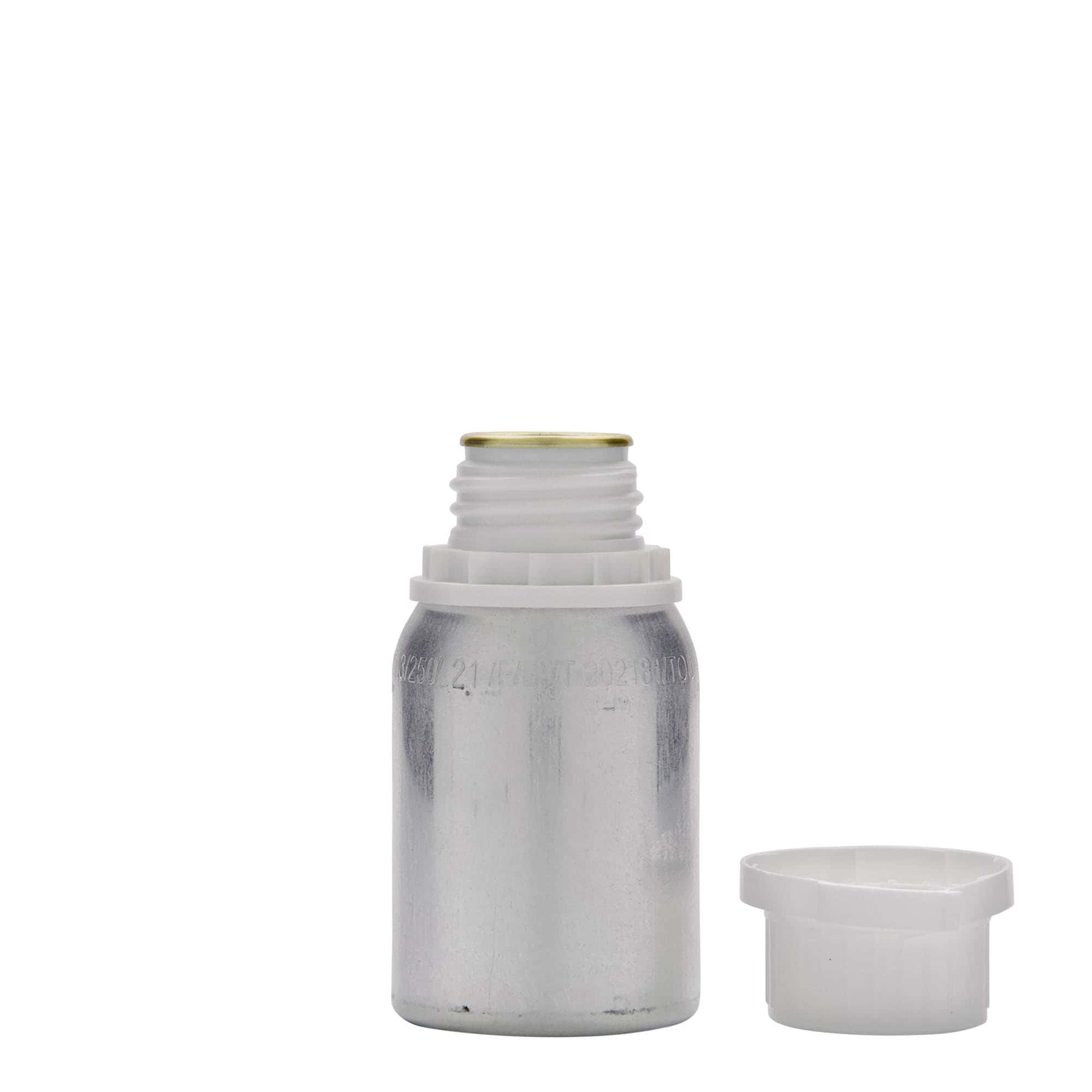 125 ml butelka aluminiowa, metal, srebrny, gwint: DIN 32
